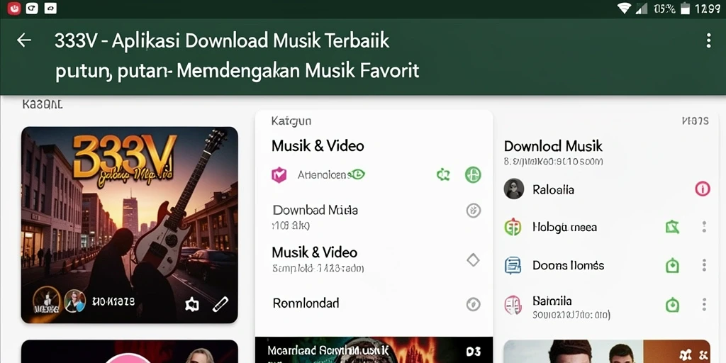 Antarmuka aplikasi 333V untuk download musik yang sederhana dan intuitif.