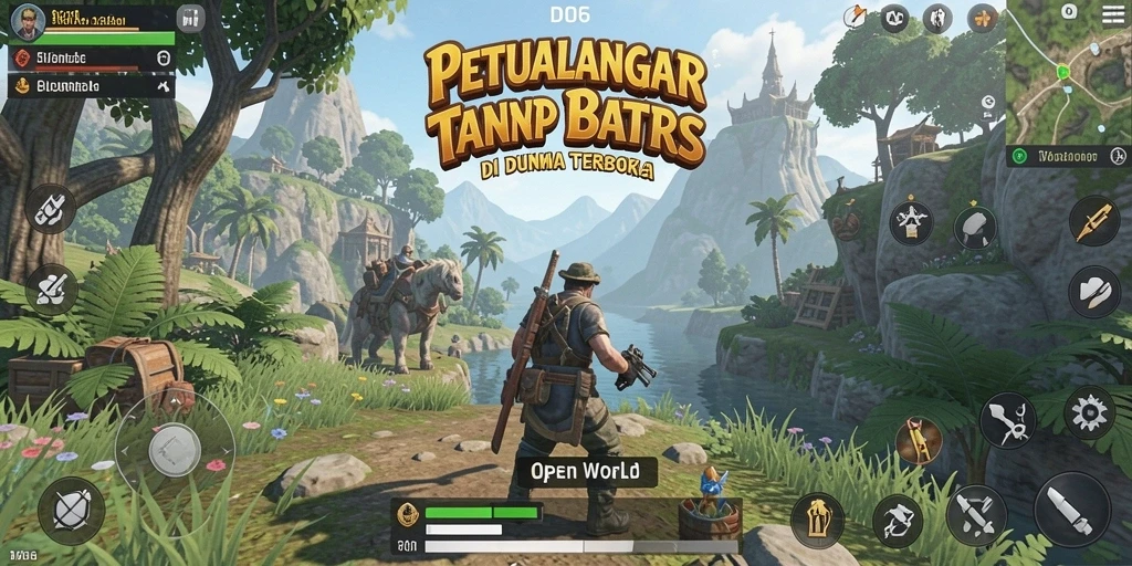 Antarmuka D06 yang menampilkan pemandangan dunia terbuka yang menakjubkan.