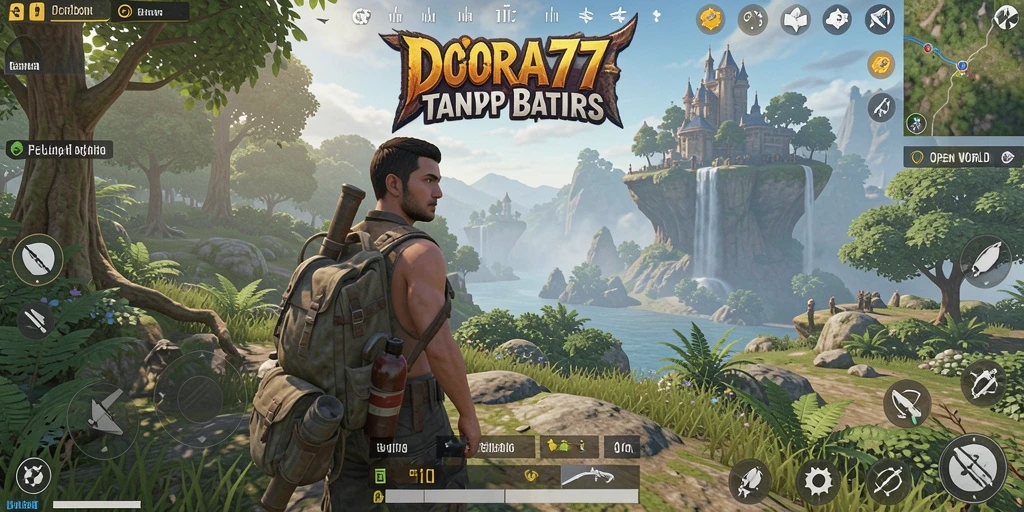 Screenshot DORA77 menampilkan pemandangan indah dalam dunia terbuka.