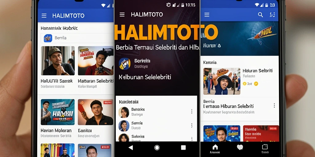 Antarmuka aplikasi HALIMTOTO dengan fitur hiburan selebriti yang menarik.