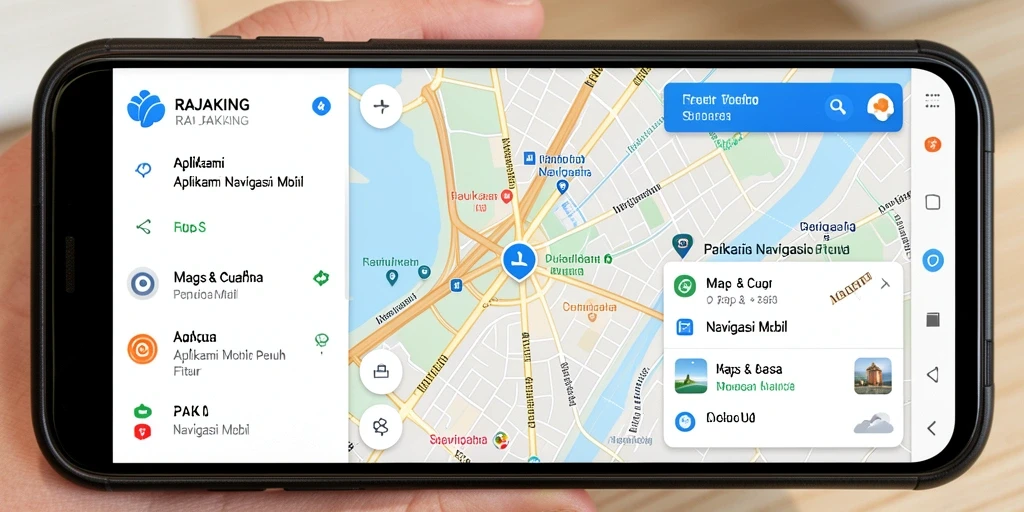 Tampilan antarmuka aplikasi RAJAKING untuk Navigasi Mobil.